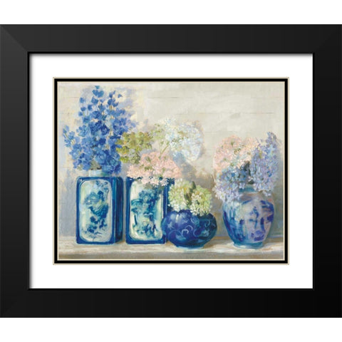 Ladys Mantle on Shiplap Coral Black Modern Wood Framed Art Print with Double Matting by Rowan, Carol