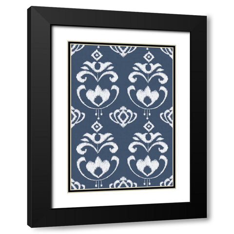 Free Bird Gold Ikat Pattern Indigo Black Modern Wood Framed Art Print with Double Matting by Brissonnet, Daphne