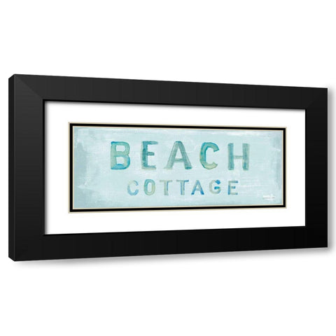 Beach Cottage Sign Black Modern Wood Framed Art Print with Double Matting by Nai, Danhui