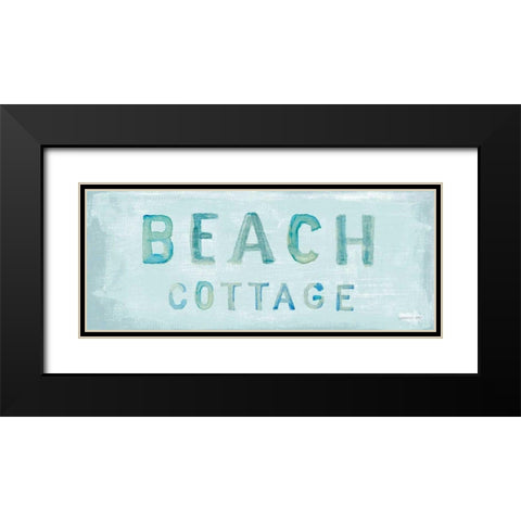 Beach Cottage Sign Black Modern Wood Framed Art Print with Double Matting by Nai, Danhui