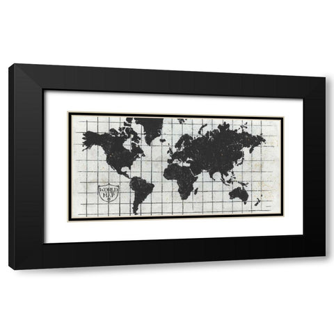 Black Gild World Map I Crest Black Modern Wood Framed Art Print with Double Matting by Lovell, Kathrine