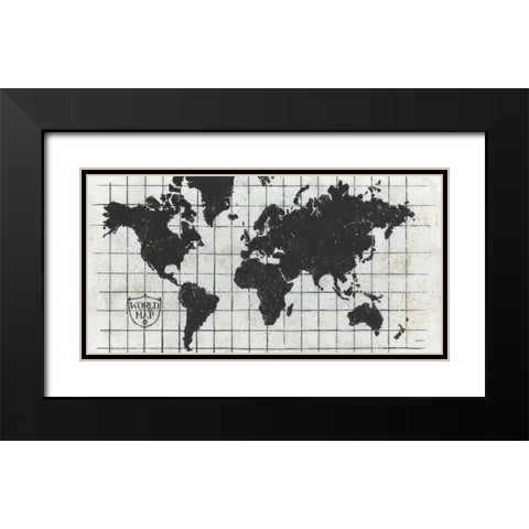 Black Gild World Map I Crest Black Modern Wood Framed Art Print with Double Matting by Lovell, Kathrine