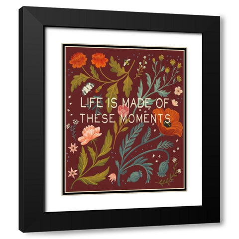 Burgundy Botanical V Black Modern Wood Framed Art Print with Double Matting by Penner, Janelle