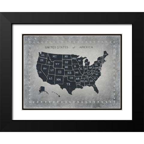 Riveting USA Map Black Modern Wood Framed Art Print with Double Matting by Wiens, James