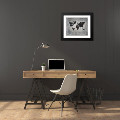 Riveting World Map Black Modern Wood Framed Art Print with Double Matting by Wiens, James