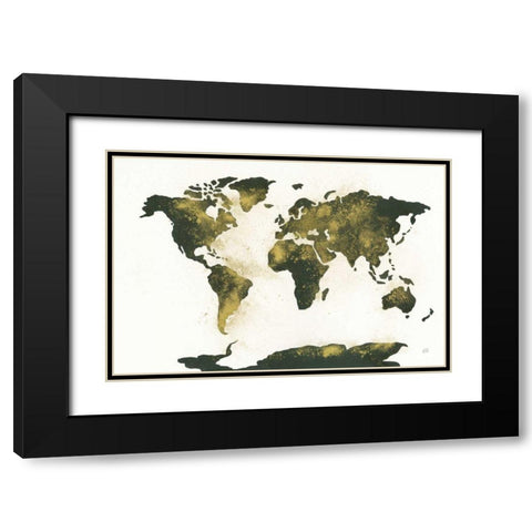 World Map Gold Dust Black Modern Wood Framed Art Print with Double Matting by Paschke, Chris