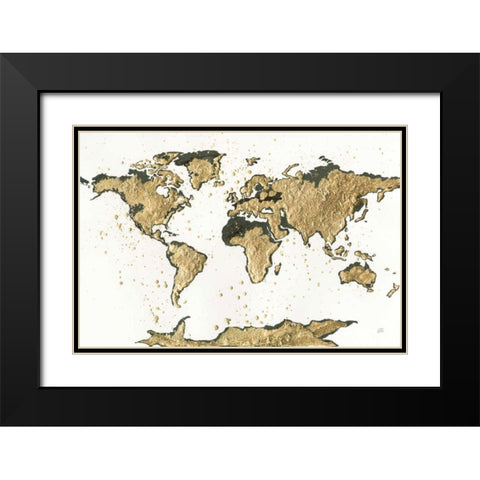 World Map Gold Leaf Black Modern Wood Framed Art Print with Double Matting by Paschke, Chris