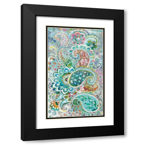 Paisley Flowers Black Modern Wood Framed Art Print with Double Matting by Nai, Danhui