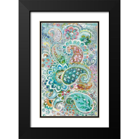 Paisley Flowers Black Modern Wood Framed Art Print with Double Matting by Nai, Danhui