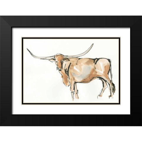 Longhorn II Black Modern Wood Framed Art Print with Double Matting by Paschke, Chris
