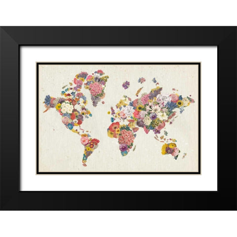 Botanical Floral Map Light Black Modern Wood Framed Art Print with Double Matting by Wild Apple Portfolio