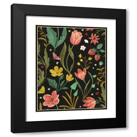 Spring Botanical Pattern IA Black Modern Wood Framed Art Print with Double Matting by Penner, Janelle