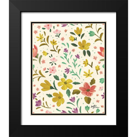 Spring Botanical Pattern IIB Black Modern Wood Framed Art Print with Double Matting by Penner, Janelle