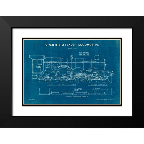 Locomotive Blueprint I Black Modern Wood Framed Art Print with Double Matting by Wild Apple Portfolio