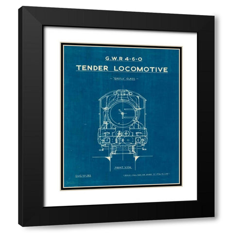 Locomotive Blueprint II Black Modern Wood Framed Art Print with Double Matting by Wild Apple Portfolio