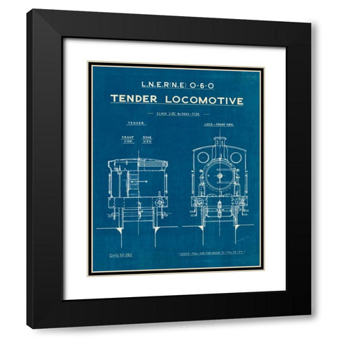 Locomotive Blueprint III Black Modern Wood Framed Art Print with Double Matting by Wild Apple Portfolio