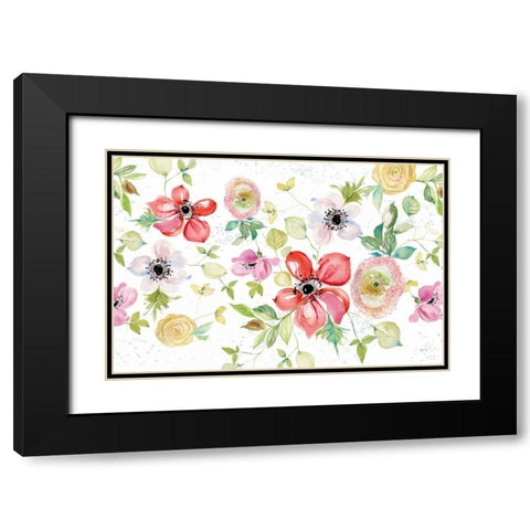 Spray of Anemones I Black Modern Wood Framed Art Print with Double Matting by Rice, Kristy