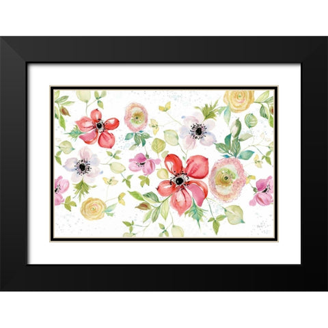 Spray of Anemones I Black Modern Wood Framed Art Print with Double Matting by Rice, Kristy