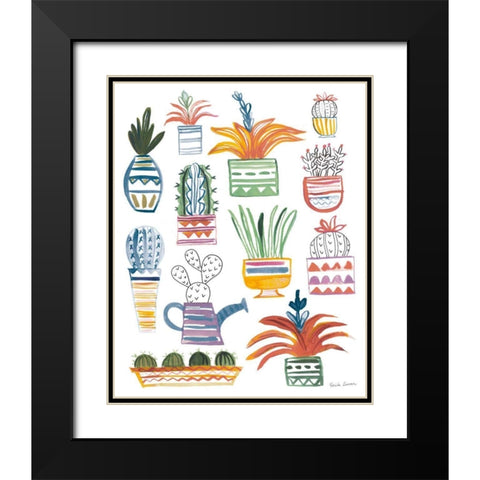 Funky Cacti II Summer Black Modern Wood Framed Art Print with Double Matting by Zaman, Farida