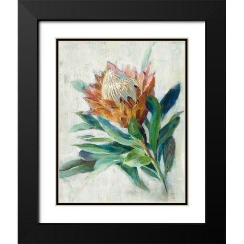 Protea Black Modern Wood Framed Art Print with Double Matting by Nai, Danhui