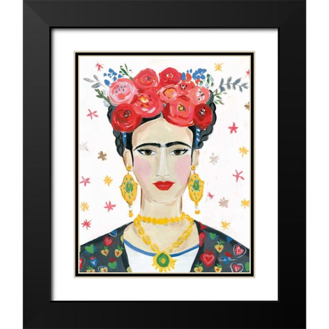 Homage to Frida Bright Black Modern Wood Framed Art Print with Double Matting by Zaman, Farida