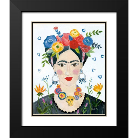 Homage to Frida II Bright Black Modern Wood Framed Art Print with Double Matting by Zaman, Farida