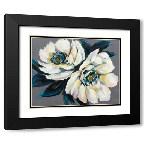 Peonies Black Modern Wood Framed Art Print with Double Matting by Vertentes, Jeanette