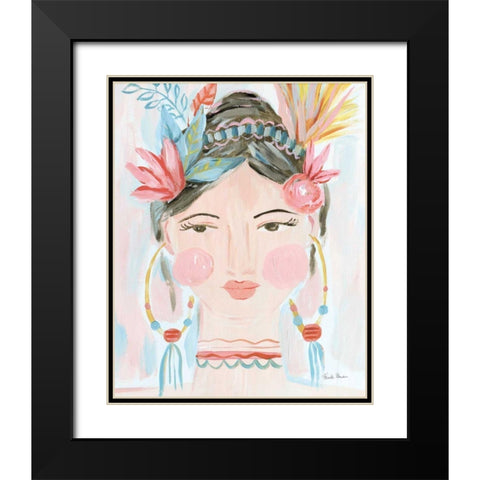 Boho Lady II Black Modern Wood Framed Art Print with Double Matting by Zaman, Farida