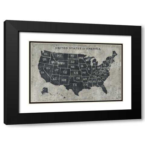 Grunge USA Map Black Modern Wood Framed Art Print with Double Matting by Wiens, James