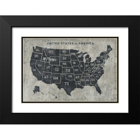 Grunge USA Map Black Modern Wood Framed Art Print with Double Matting by Wiens, James