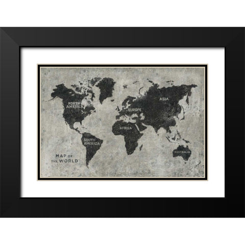 Grunge World Map Black Modern Wood Framed Art Print with Double Matting by Wiens, James