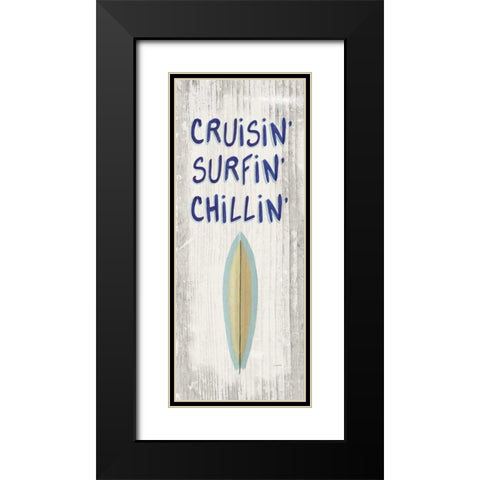 Beach Time IV One Surfboard Black Modern Wood Framed Art Print with Double Matting by Wiens, James