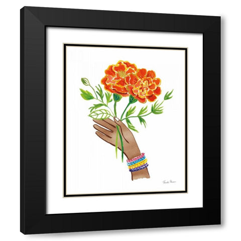 Floral Hand I No Design Tan Black Modern Wood Framed Art Print with Double Matting by Zaman, Farida