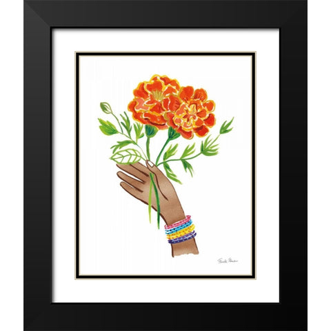Floral Hand I No Design Tan Black Modern Wood Framed Art Print with Double Matting by Zaman, Farida