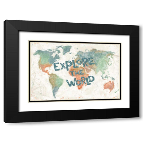 Explore the World I Black Modern Wood Framed Art Print with Double Matting by Charron, Veronique