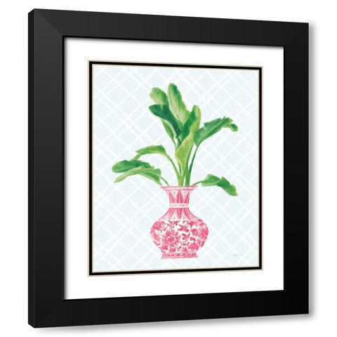 Palm Chinoiserie I Pink Black Modern Wood Framed Art Print with Double Matting by Nai, Danhui