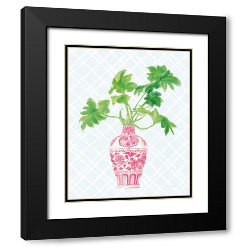 Palm Chinoiserie III Pink Black Modern Wood Framed Art Print with Double Matting by Nai, Danhui