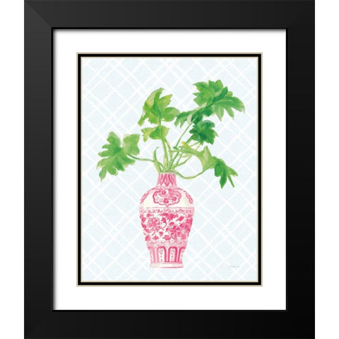 Palm Chinoiserie III Pink Black Modern Wood Framed Art Print with Double Matting by Nai, Danhui