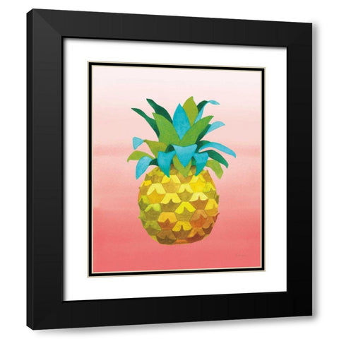 Island Time Pineapples VI Coral Black Modern Wood Framed Art Print with Double Matting by Grove, Beth
