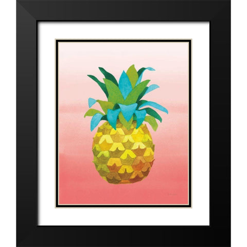 Island Time Pineapples VI Coral Black Modern Wood Framed Art Print with Double Matting by Grove, Beth