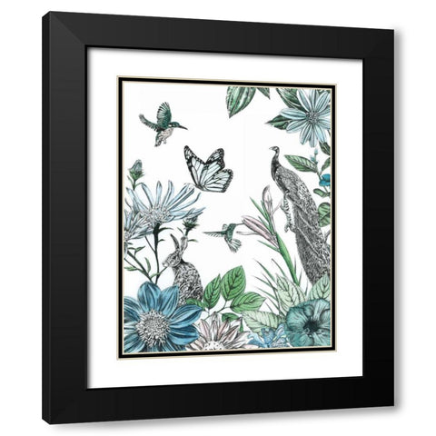Peacock and Flowers Black Modern Wood Framed Art Print with Double Matting by Ilangaratne, Amelia