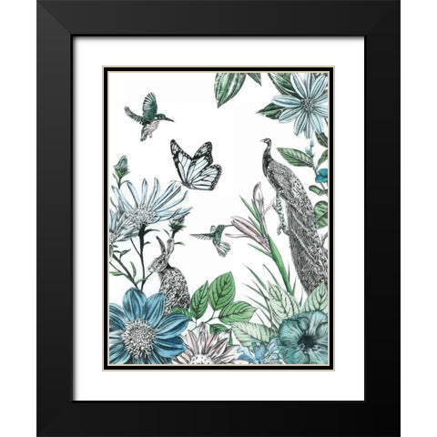 Peacock and Flowers Black Modern Wood Framed Art Print with Double Matting by Ilangaratne, Amelia