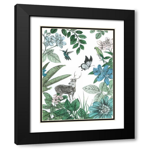 Deer and Flowers Black Modern Wood Framed Art Print with Double Matting by Ilangaratne, Amelia