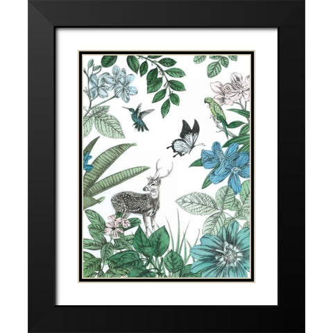 Deer and Flowers Black Modern Wood Framed Art Print with Double Matting by Ilangaratne, Amelia