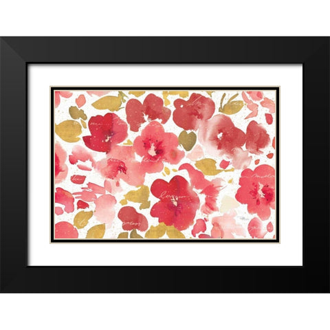 Floral Flow I Red Gold Black Modern Wood Framed Art Print with Double Matting by Studio, Pela
