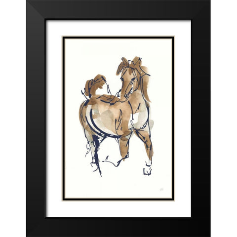 Sketchy Horse V Navy Black Modern Wood Framed Art Print with Double Matting by Paschke, Chris