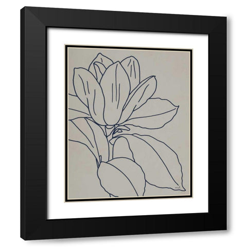 Magnolia Line Drawing v2 Gray Crop Black Modern Wood Framed Art Print with Double Matting by Hershey, Moira