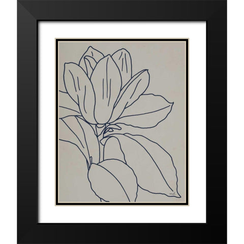 Magnolia Line Drawing v2 Gray Crop Black Modern Wood Framed Art Print with Double Matting by Hershey, Moira