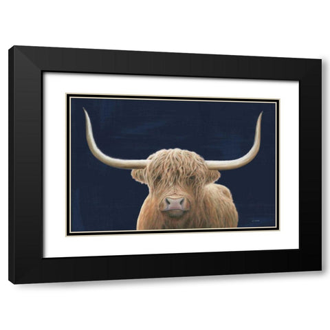 Highland Cow Navy Black Modern Wood Framed Art Print with Double Matting by Wiens, James