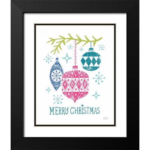Merry Christmastime Ornament Bright Black Modern Wood Framed Art Print with Double Matting by Mullan, Michael
